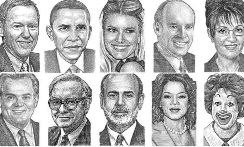 which newspaper features distinctive portraits called “dot-drawings” instead of actual photos