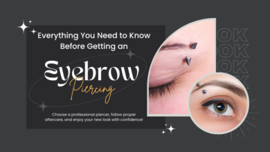 Visual overview of eyebrow piercing information, highlighting important factors to consider before getting pierced.