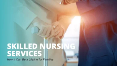 A compassionate nurse assisting a senior patient with a cane, highlighting the support provided by skilled nursing services.