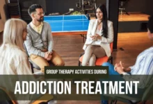 Group therapy session during addiction treatment, focusing on support and recovery activities.