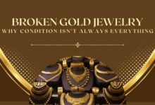 Informative graphic about broken gold jewelry, emphasizing that condition isn't always the most important factor in determining its value.