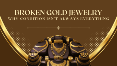 Informative graphic about broken gold jewelry, emphasizing that condition isn't always the most important factor in determining its value.