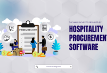 Hospitality professionals using procurement software to manage orders, track inventory, and analyze spending.