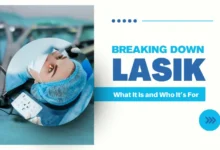 LASIK eye surgery: A patient receiving treatment with advanced laser technology in a modern surgical suite.