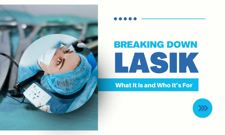 LASIK eye surgery: A patient receiving treatment with advanced laser technology in a modern surgical suite.